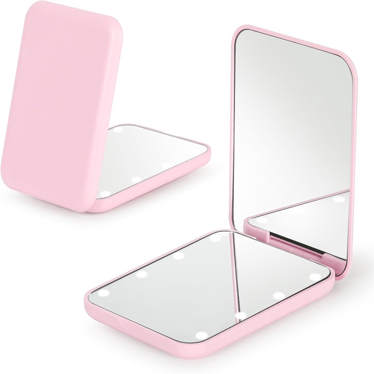 carmdering - LED spiegel - Verlichte cosmeticaspiegel-opvouwbare tafelspiegel - 3X vergroting - Make up spiegel - tweezijdig - Mini spiegel - inklapbaar - Roze