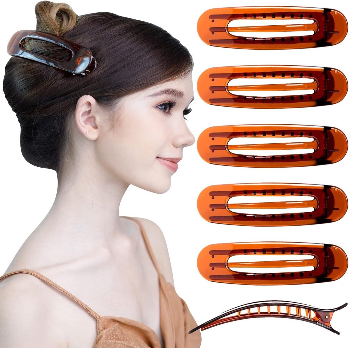 Haarklemmen Set - Kaakklauw Clips - Haar Stylen - Plat Ontwerp - 14 cm Lengte - Bruin