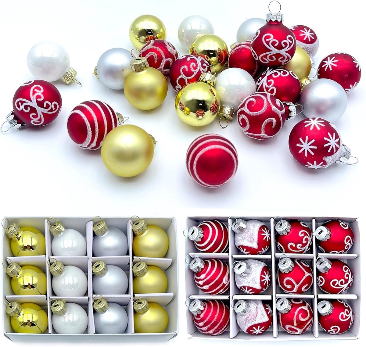 Kerstballen set van 24 - glazen kerstdecoraties - multikleuren kerstversiering voor kerstboom en huis