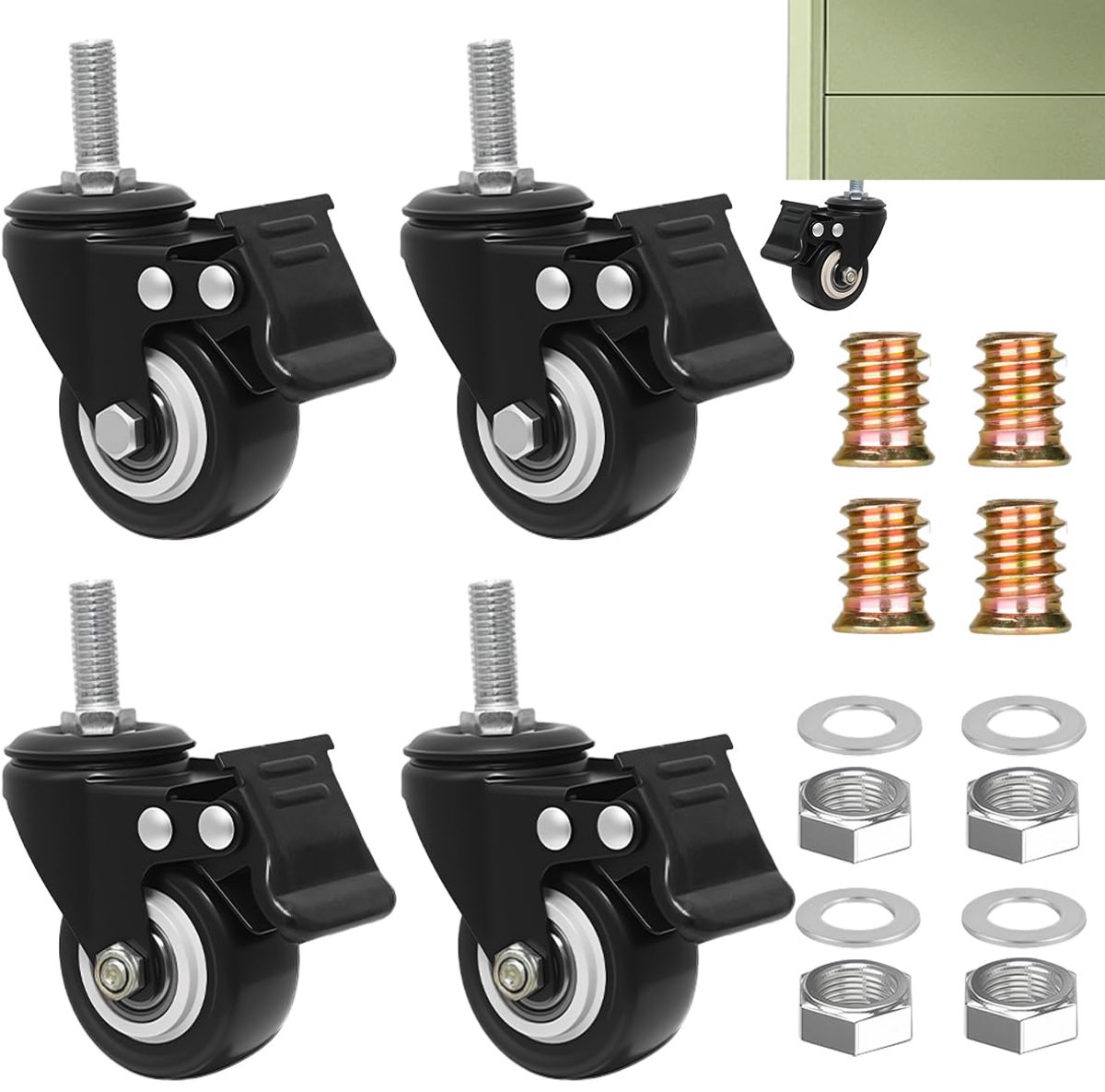4 Stuks Meubelwielen met Rem - M10 x 25 mm Wielen voor Meubels - 50 mm Zware Wielen met Rem voor Meubels - Auto - Industrie Installaties - Laadcapaciteit 210 kg
