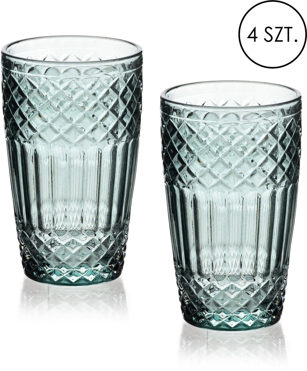 Mondex ELLA Serie - Set van 4 Groene Glazen - 370ml - Hoge Kwaliteit Glas - Compact Ontwerp
