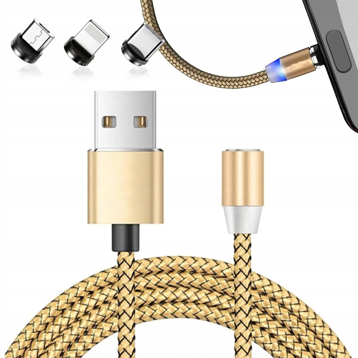 Magnetisch Kabel - 3-in-1 Opladen - Micro USB/TYP-C/Lightning - 1m - Quick Charge