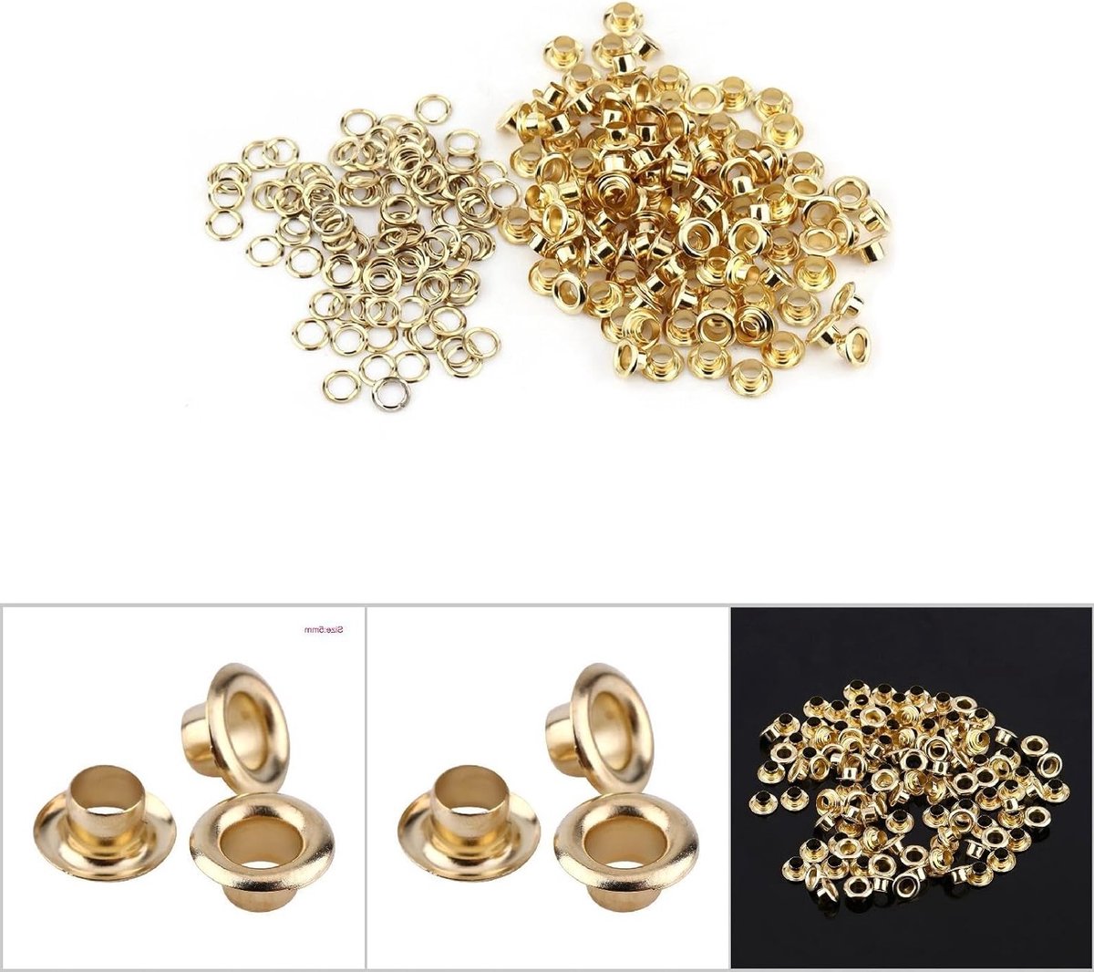 100 Stuks 5mm Eyelets Grommets Tool Kit - Metalen Eyelets met Ringen voor Leer, Handwerk en Kleding (Goud)
