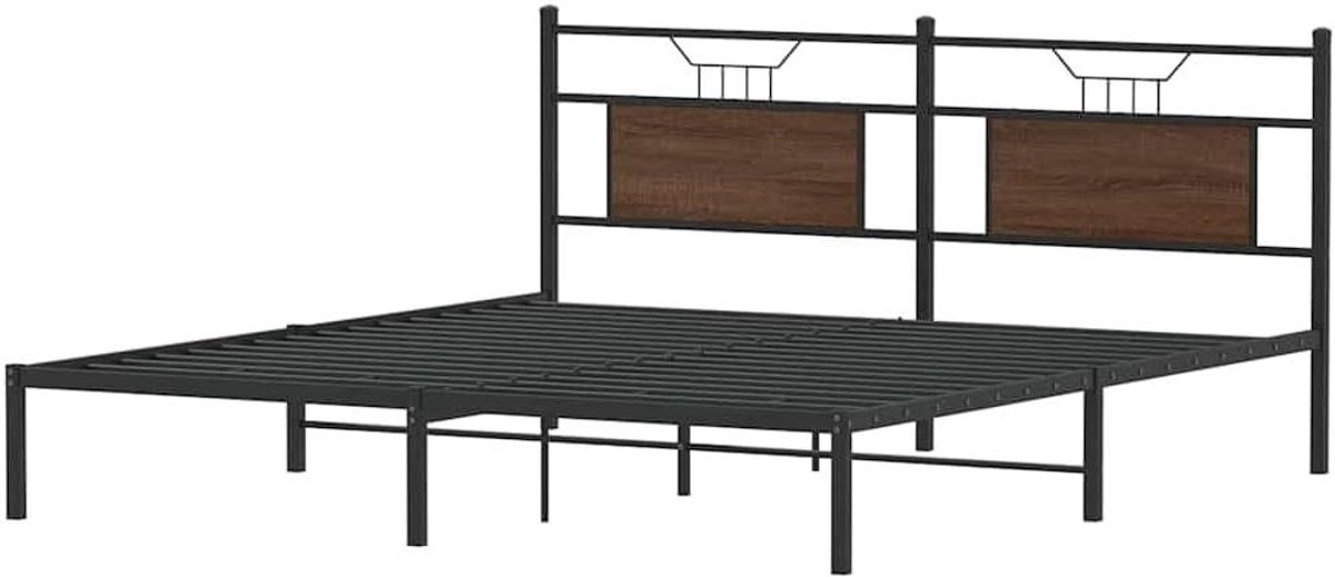 Bedframe Hout - Tweepersoonsbed Ledikant - Goede Nachtrust - Met Opbergruimte - 160x200 cm - Bruin Eikenkleur