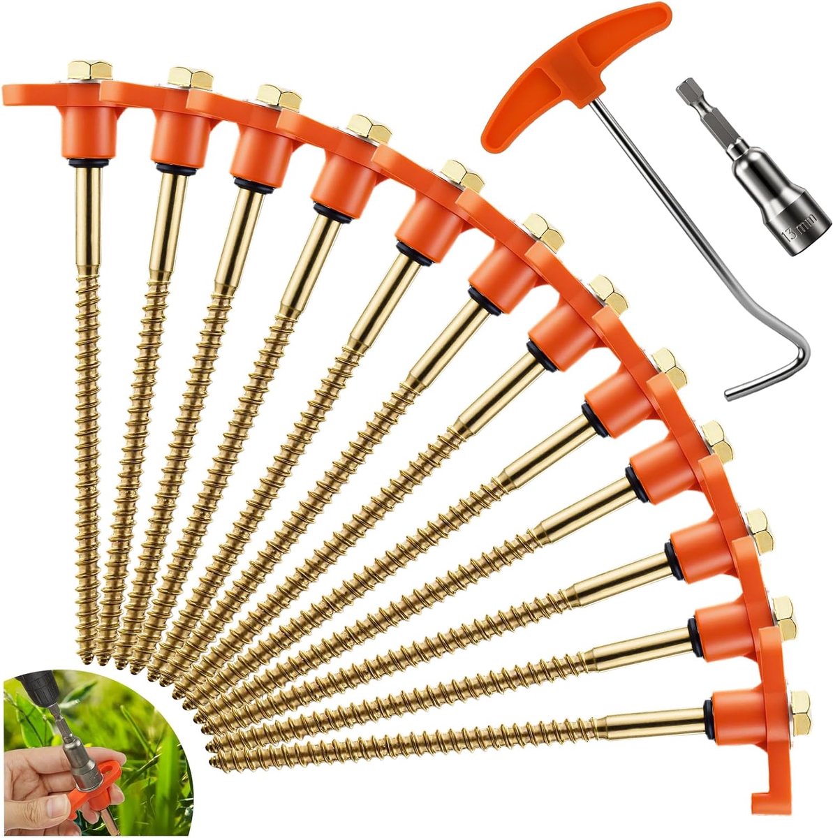 Hard Ground Tent Pegs - 12pcs Heavy Duty Threaded Camping Pegs - Swivel Tent Pegs voor Hard Ground - Garden Camping Tents Tarpaulin Hiking Outdoor