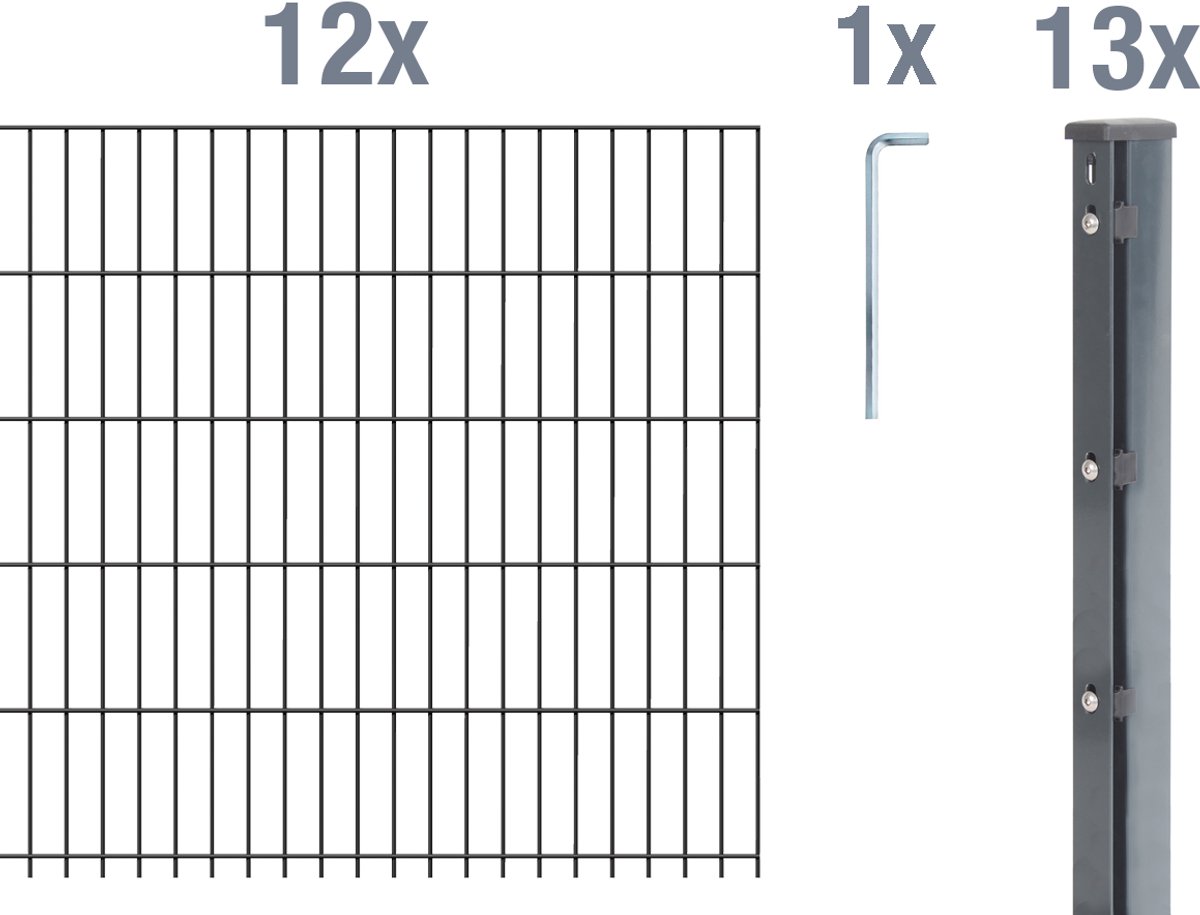 Alberts 674069 dubbelstaafmat hekwerk als 32-delige complete hekwerkset, antraciet, hoogte 83 cm, lengte 30 m