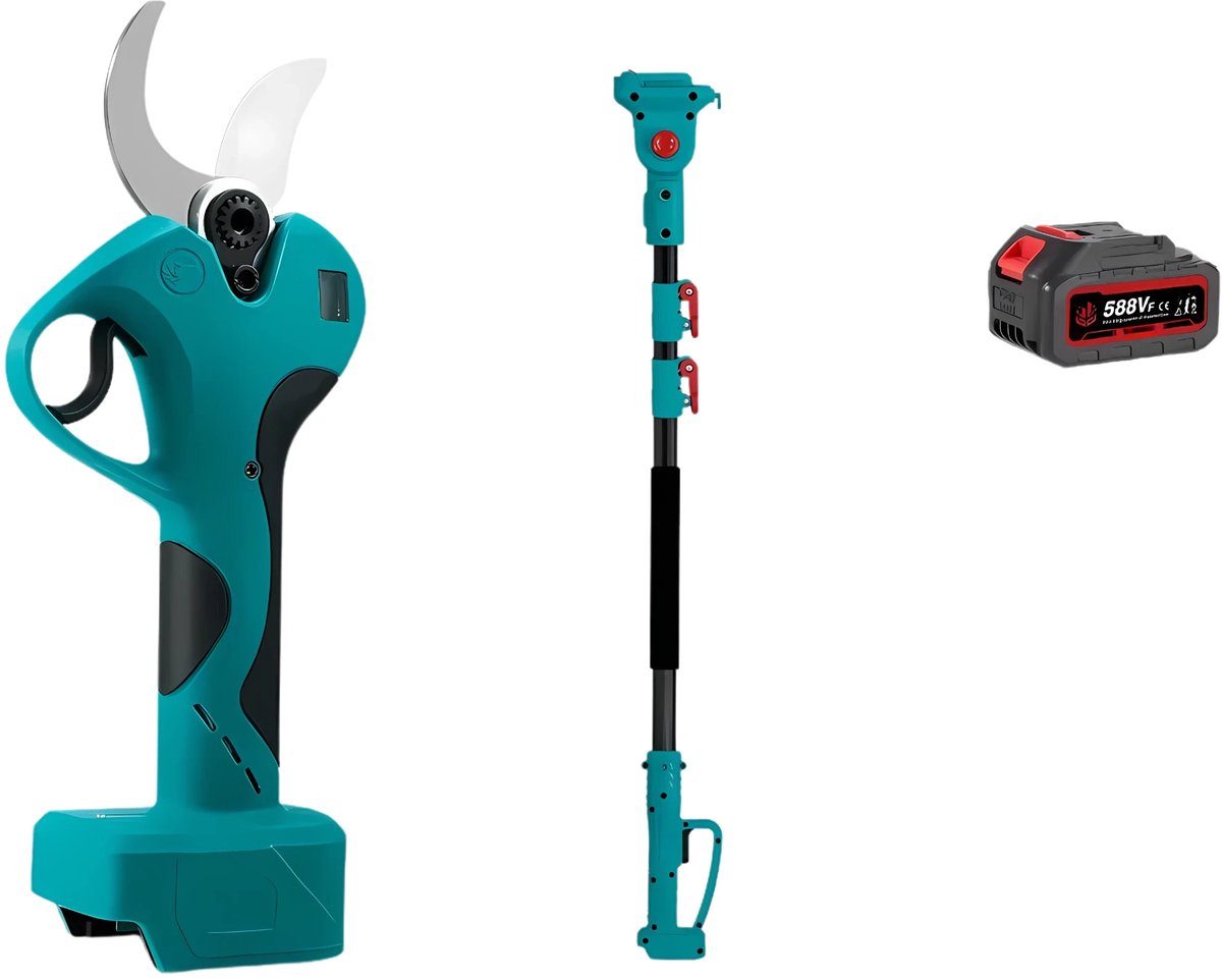 Borstelloze telescopische paal snoeischaar – Voor tuin en boomverzorging – 45 mm cutter 2-in-1, 2800 W – Inclusief 1 batterij, 1EU Plug