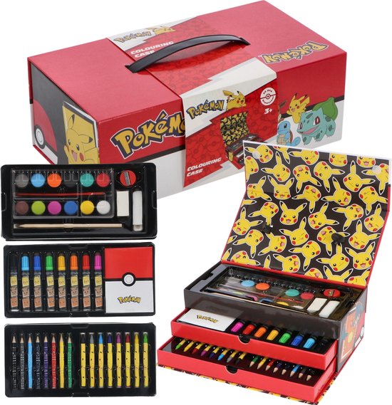 Pokemon schilderset voor kinderen, kunstenaars, kleurpotloden, kinderen, was, viltstiften, aquarel, tekenset, Pikachu, cadeau voor kinderen (rood Pokemon schilderset voor kinderen, kunstenaars, kleurpotloden, kinderen, was, viltstiften, aquarel, tekenset, Pikachu, cadeau voor kinderen (rood