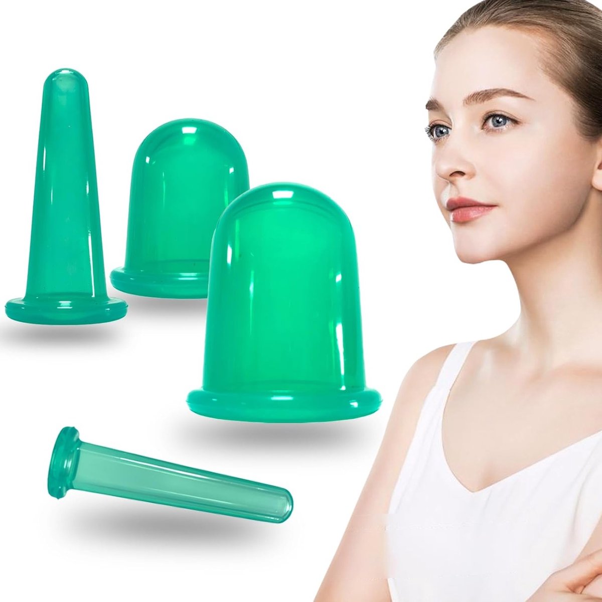 Siliconen vacuüm cups set van 4 voor lichaam en gezicht met opbergtas - Cupping tegen cellulite, rimpels en spierspanning