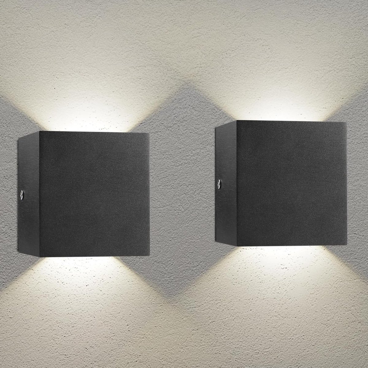 2 paar moderne LED-wandlampen, 7 W, vierkant, zwart, decoratief, energiezuinig voor slaapk