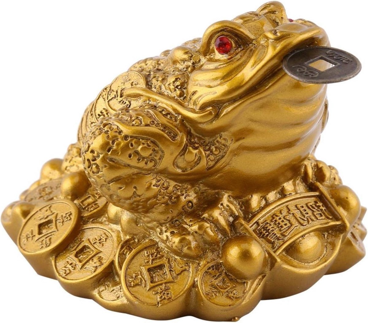 Feng Shui Geluksdecoratie met Geld Kikker en Munt voor Thuis en Kantoor - Perfect Cadeau voor Welvaart en Succes (S 6 * 6 * 5mm - Goud)