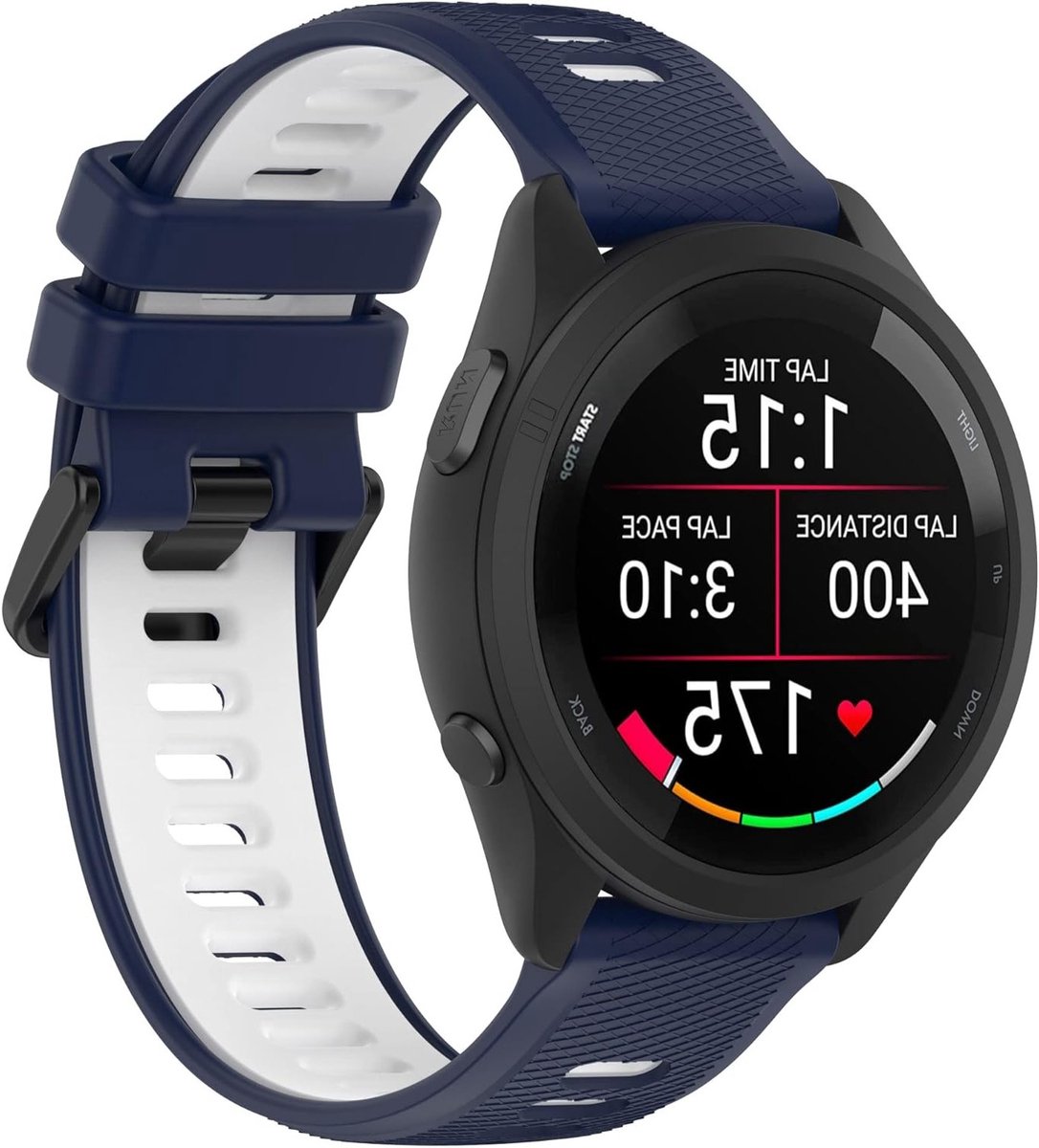Ademende Silicone Sportband van 18mm voor Smartwatches zoals Venu 4, Forerunner en Vivoactive, Blauw/Wit, Comfortabel en Duurzaam