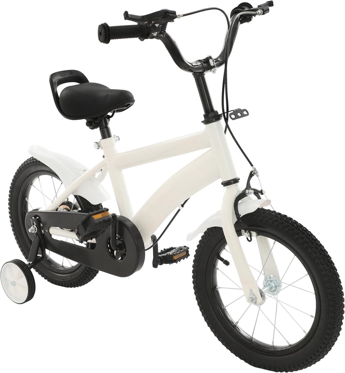 Kinderfiets 14 inch Loopfiets Trainingsfiets Leren Fietsen Dubbel Remsysteem 100cm Lengte Wit Zwart