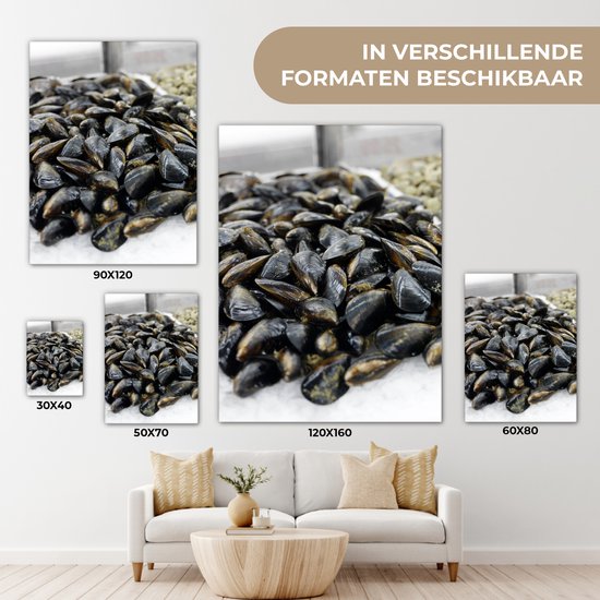 Canvas schilderij 90x120 cm - Wanddecoratie Mosselen als zeevruchten - Muurdecoratie woonkamer - Slaapkamer decoratie - Kamer accessoires - Schilderijen op canvas