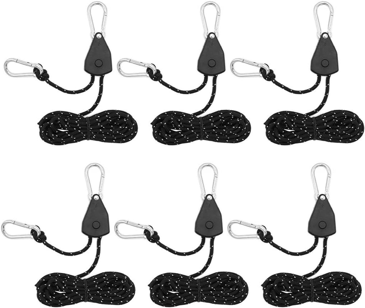 Set van 6 Verstelbare Riemen met Haken - 4 m Reflecterende Touwen voor Camping, Hiking en Tentgebruik met 4 mm Diameter