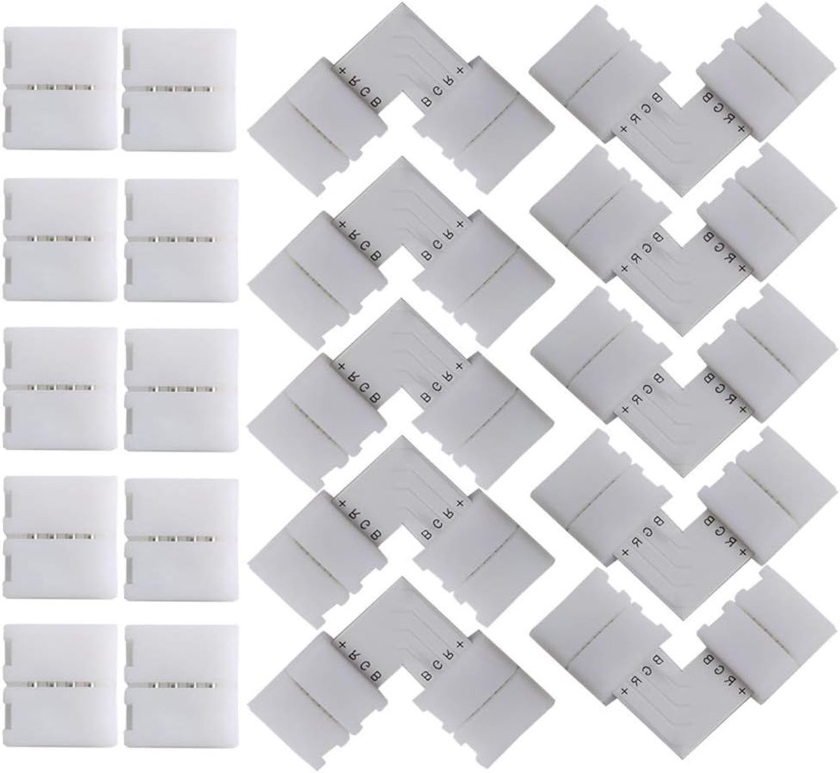 Professionele 20-delige LED Strip Verbindingen Kit met L-vormige en naadloze connectors, 10 mm, RGB, eenvoudig te monteren
