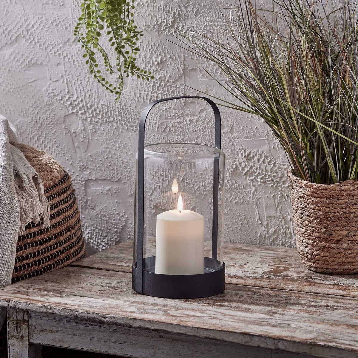Metalen Lantaarn - Buitenlamp Windlicht - Tuin Terras Decoratie - Met LED Kaars - 185 cm H
