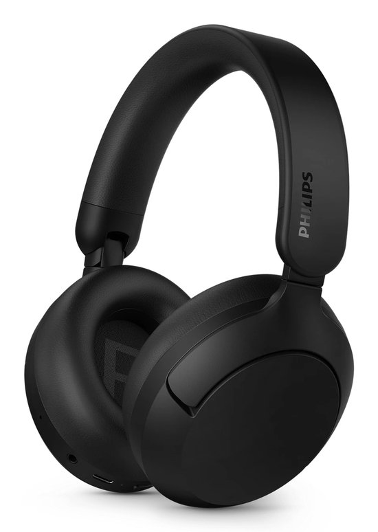 Zwarte over-ear Philips hoofdtelefoon met zachte oorkussens en verstelbare hoofdband.