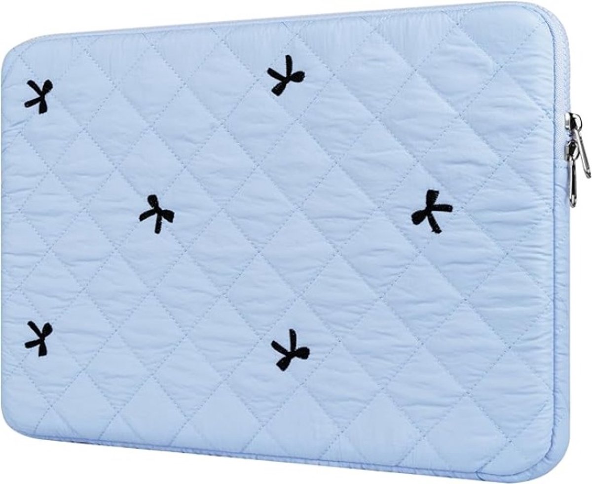 Laptophoes 13-14 inch met Geborduurde Strikjes, Blauw