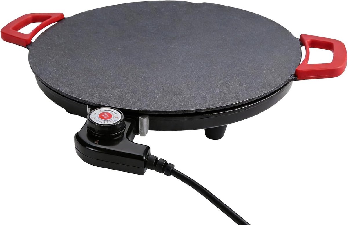 Elektrische Grillplaat Braadplaat Kookplaat Binnen Buiten Koken 5 Kookstanden Instelbaar 36cm Breed Rood