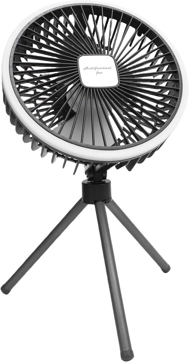 Draagbare Ventilator - Oplaadbare Fan - Kamperen Buiten - Met Statief Licht - 18x18x9 cm - Grijs