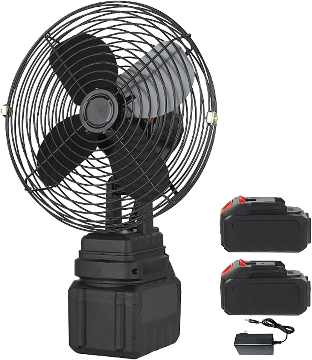 Draagbare Accuventilator - Metalen Tafelventilator - Koelte Onderweg - Dubbele Accu Inclusief - 22x27cm - Zwart