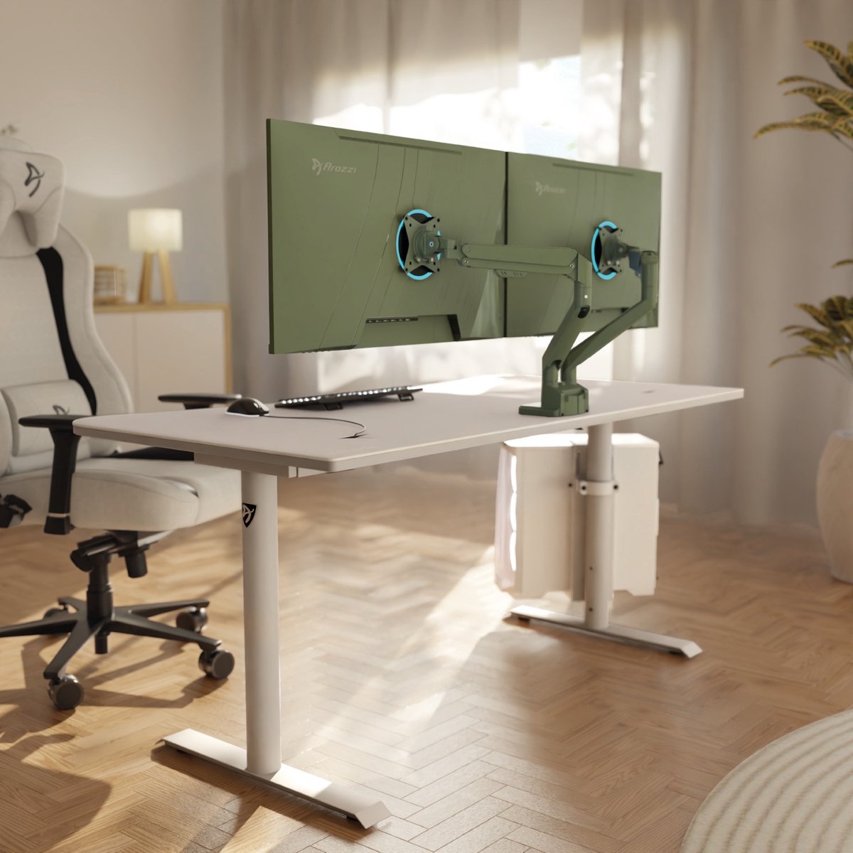 Arozzi Alzare Neo Dubbele Monitor Arm - Gasfeder - Bosgroen thumbnail 4