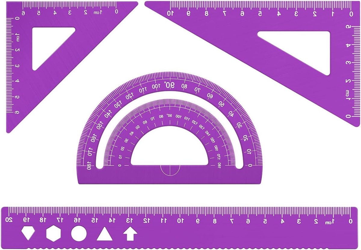 4-delige Aluminium Geometrische Set met Liniaal en Protractor voor Nauwkeurig Meten en Tekenwerk voor Studenten en Professionals