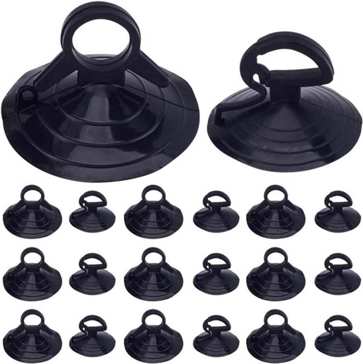 32 stuks zwart kleine zuignap PVC voor autoruiten - diameter 35 en 45 mm - met gat voor zonneklep - hangend object .