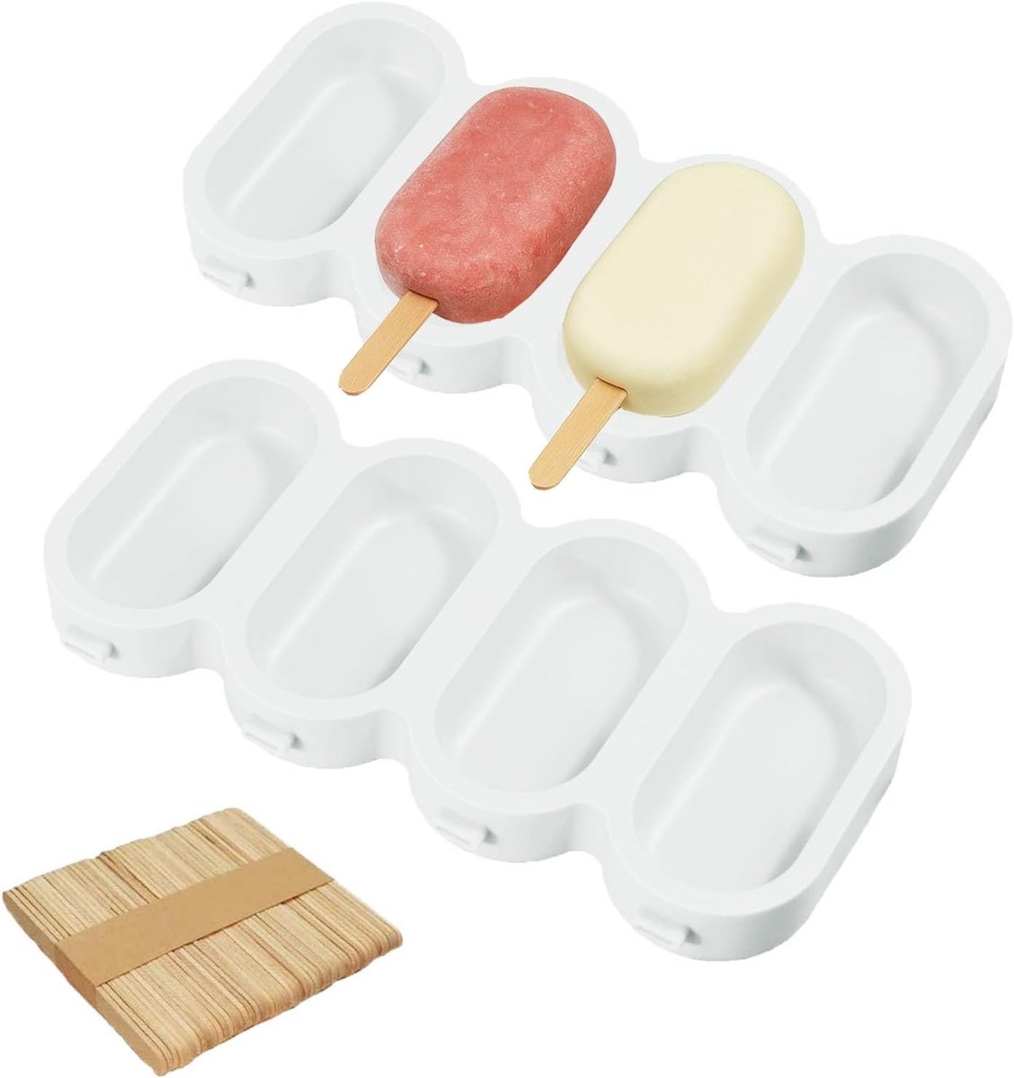 Dikke siliconen ijsvormen, versterkt en BPA-vrij, ideaal voor kinderen en volwassenen, perfect voor desserts en chocolade, inclusief 50 houten stokjes [2-pack]