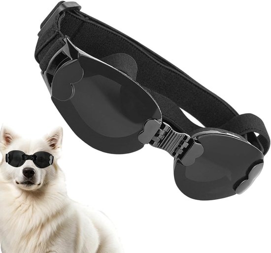Honden Zonnebril - Puppy Bril - Oogbescherming Buiten - Verstelbaar Comfort - 15x4.5cm - Zwart