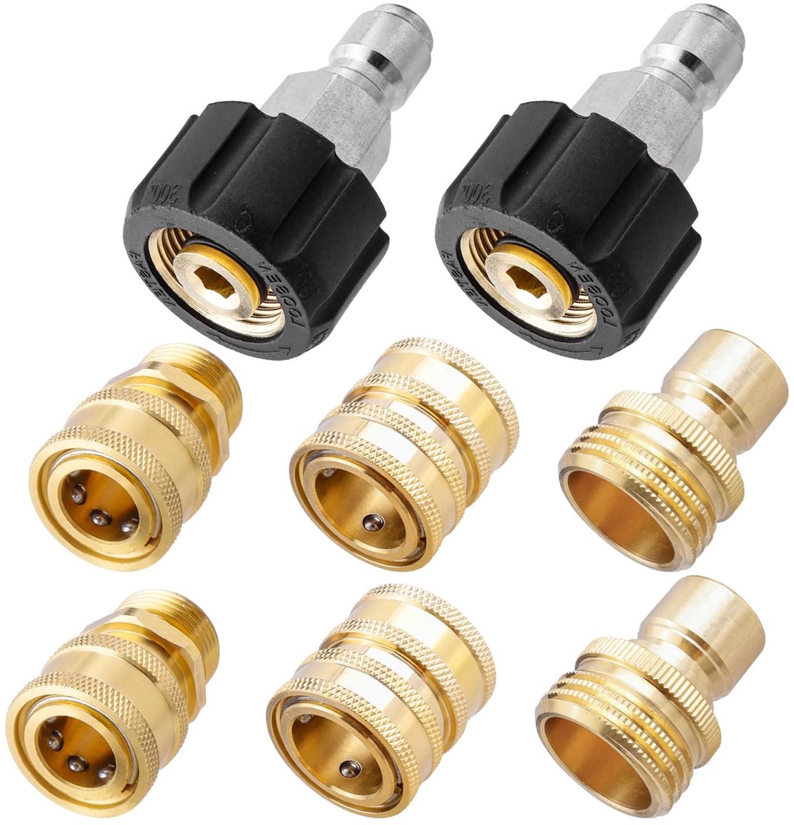 ONF3 - Hogedrukreiniger Adapters - M22 Draaibaar - 8-delige set - Snelkoppelingen - Tuinslang Koppelingen - Geschikt voor Hogedrukreinigers - Un...