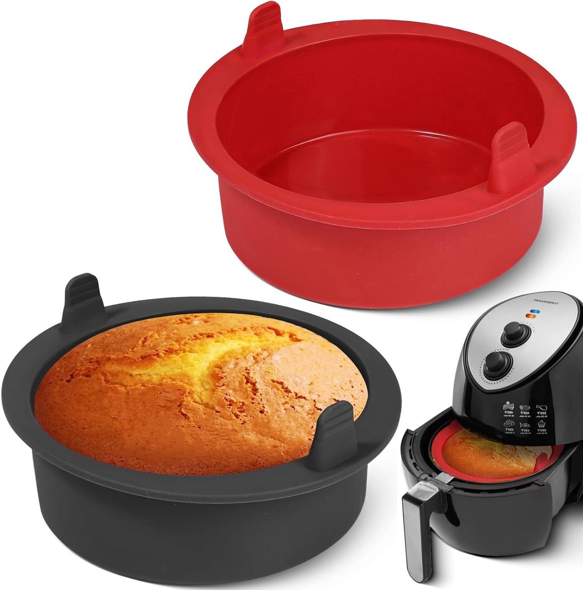 Mini Taartvorm - Siliconen Bakvorm - Bakken in Airfryer - Hittebestendig Materiaal - 18 cm Doorsnede - Rood