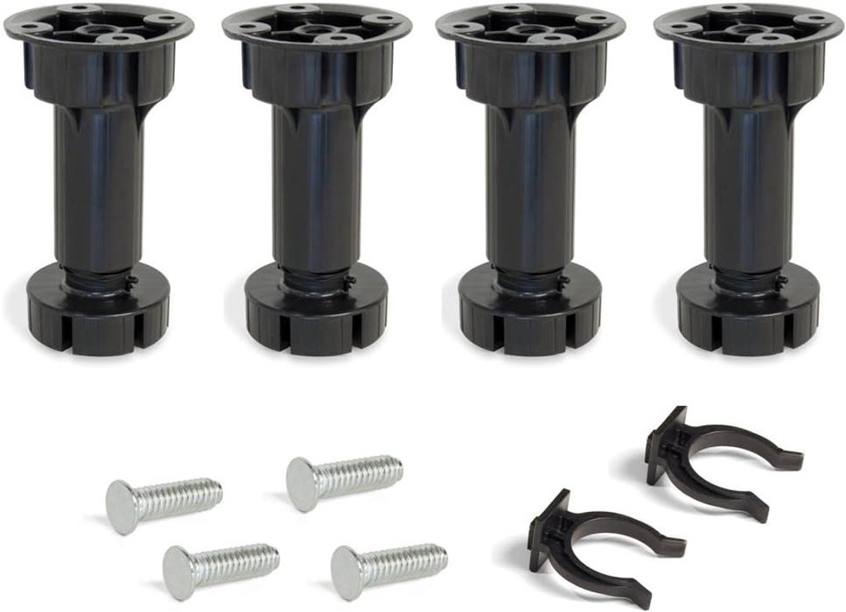 Meubelpoten Set - Verstelbare Voeten - Keuken Kast - Inclusief Montagetoebehoren - H 150 mm - Zwart