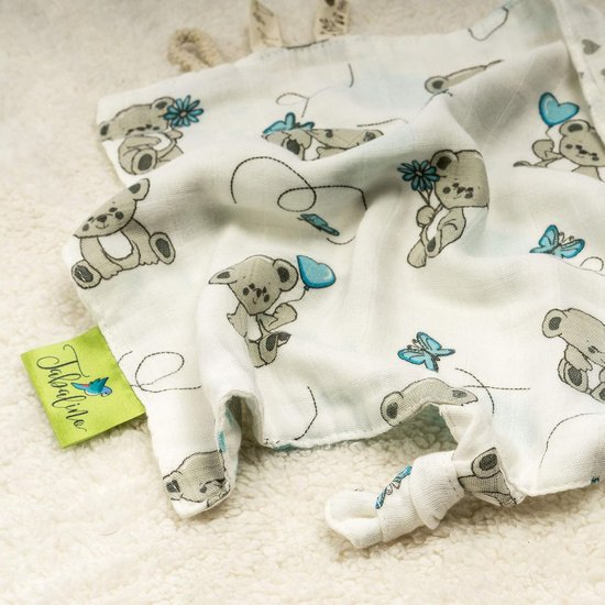 Knuffeldoekje Baby - Troostdoekje Zachte Doek - Baby Knuffelen - Met Tutje Houder - 30x30 cm - Blauw — afbeelding 4