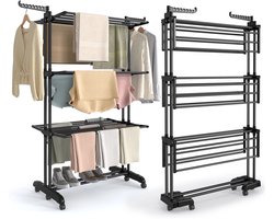 Jurrys Wasdroger - Droogrek - Standaard droger - Kleding droogrek - 4 niveaus - Multifunctioneel - Zwart - 63,5x125,5x173 cm