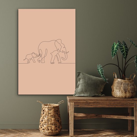Décoration murale Métal - Aluminium Peinture Industrielle - Éléphant - Simple - Ligne - 80x120 cm - Dibond - Photo sur aluminium - Décoration murale industrielle - Pour le salon / chambre