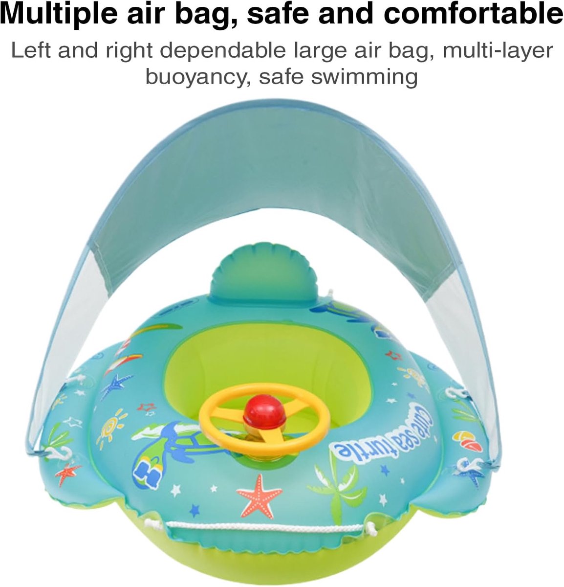 Zwemring met Zitting - Baby zwemband - Waterpret kind - Met zonnedak - 70 x 70 cm - Cartoon – foto 6