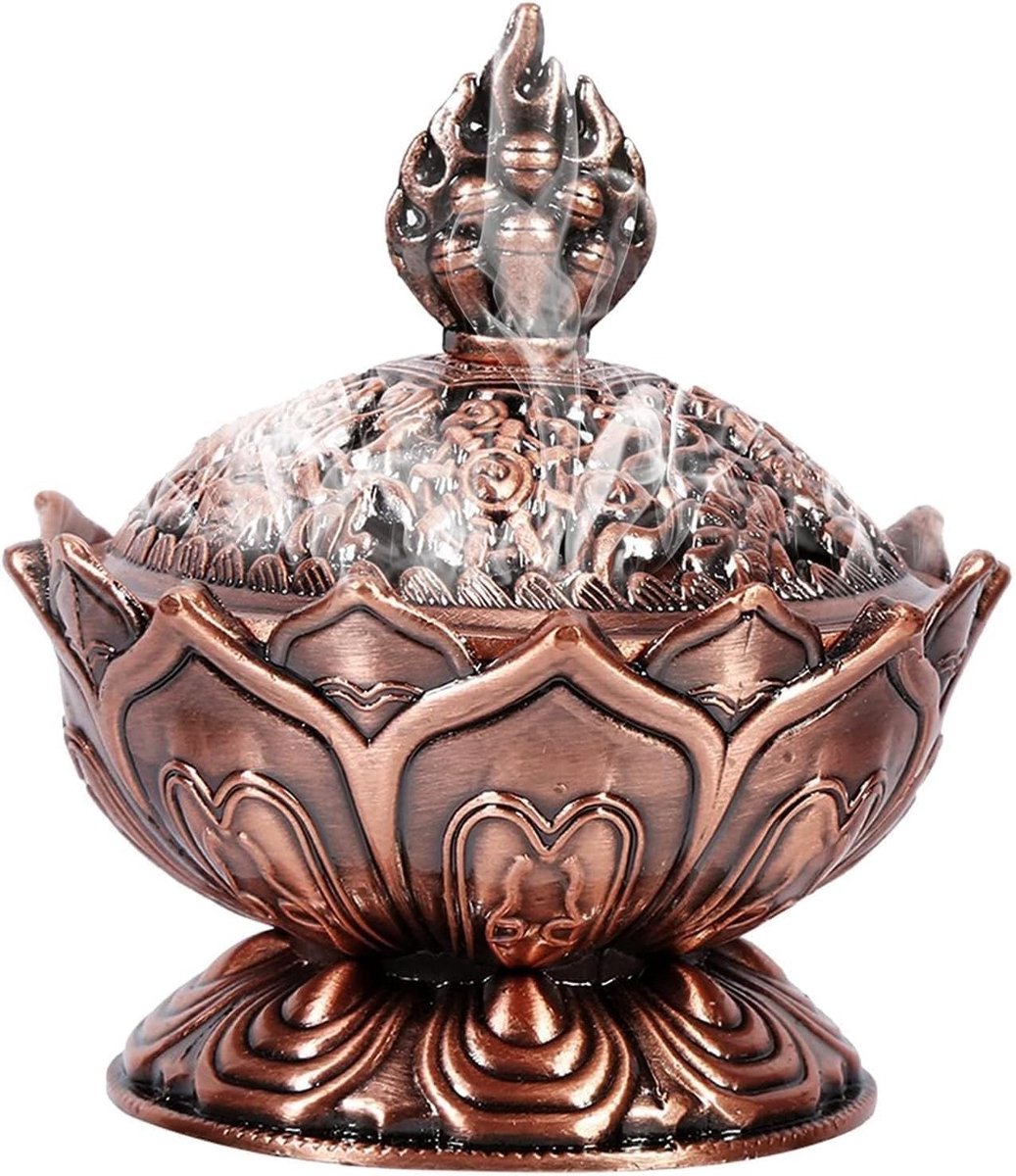 Vintage Lotus Vormige Rookhouder - Backflow Incense Burner in Rood Brons
