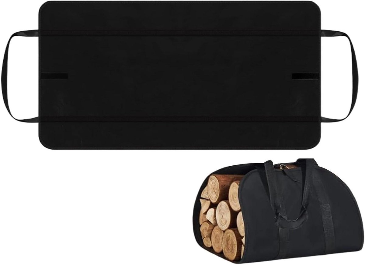 Houten Houder - Houtdrager Tas - Open Haard Vullen - Dubbele Handgrepen - 100 x 50 cm - Zwart