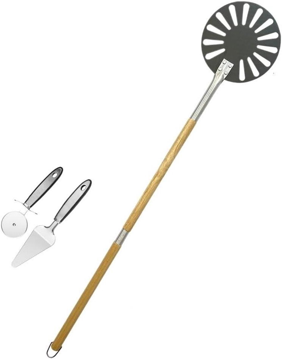 Pizzaschep - Pizzaschuiver - Pizza Bakken - Afneembaar Handvat - 119 cm - Metaal