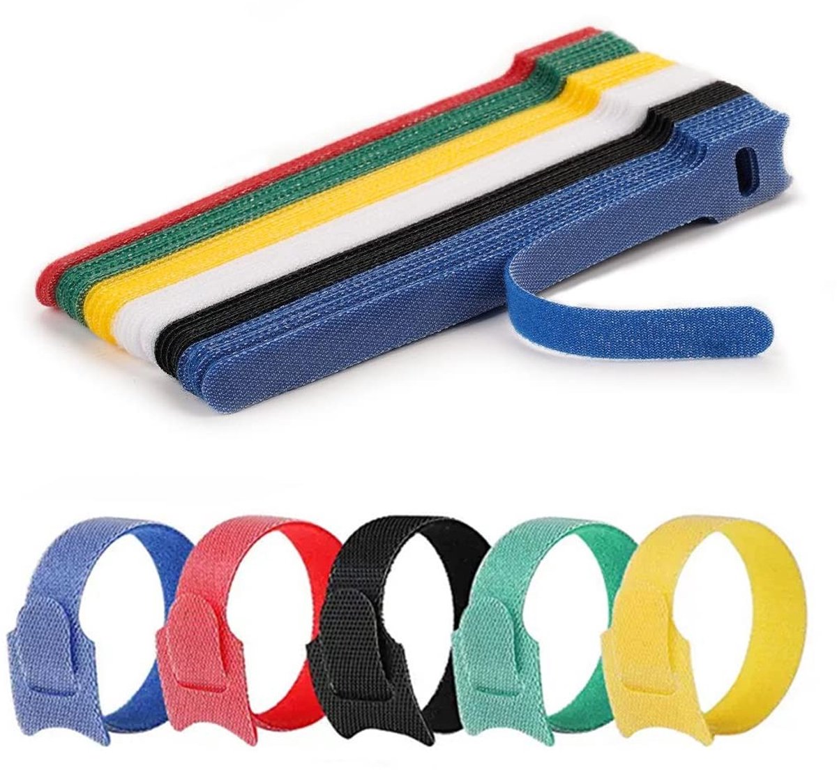 aladdien - Kabelbinders - Herbruikbare klittenband kabelbinders - Kleurrijk - Kabelorganizer - 60 stuks - Geschikt voor thuis en kantoor - 150 x 12 mm