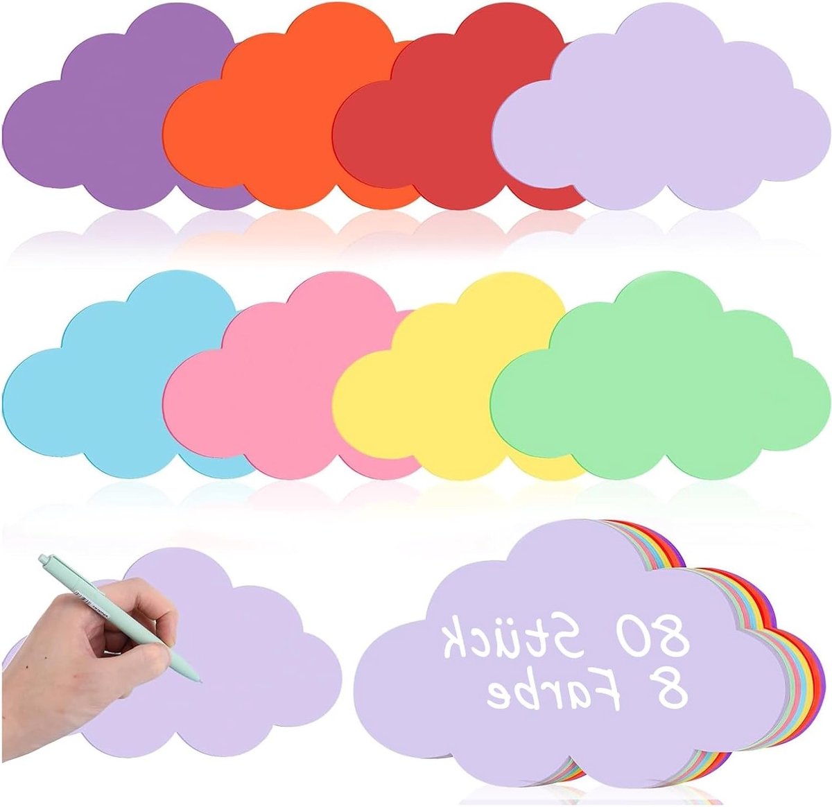 Pack of 80 Moderation Cards Cloud 14 x 23 cm Presentation Cards 8 Colours Colourful Metaplan Cards Flip Chart Paper - ShopVlot
