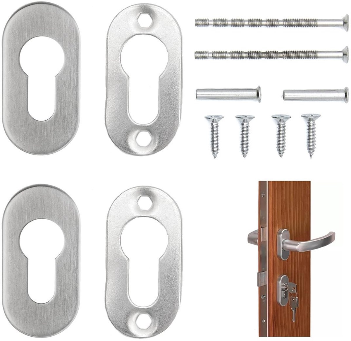 aladdien - Ovaal deurslotdeksel - Sleutelrozet - Hoogwaardig roestvrij staal - Zilver - Sleutelgat - Perfect voor binnen- en buitendeuren - Set van ..