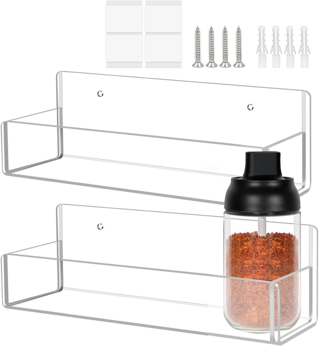 Kruidenrek - Specerijen plank - Keuken organiseren - Heldere acryl - 2 stuks - Transparant
