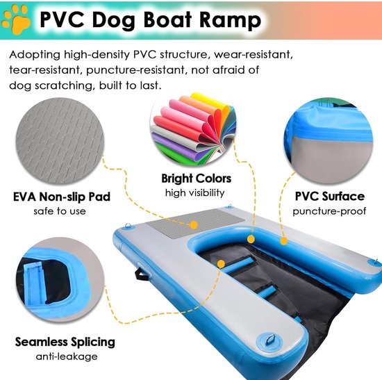 Blauwe en grijze opblaasbare hondentrap met EVA antislipmat en levendige kleuren. Gemaakt van PVC, naadloze splicing.