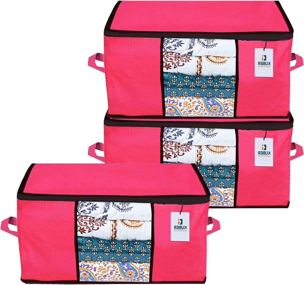 Onderbed Opbergtas - Kleding Organizer - Ruimte Besparen - Transparant Venster - 3 Stuks - Roze