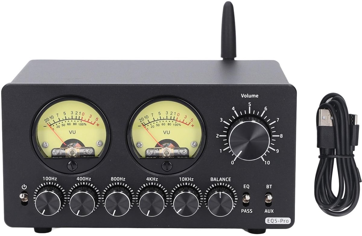 aladdien - 5 Band Equalizer - Vintage VU Meter - Voor Home Stereo - En Computer Speakers - Geluidsverbetering - Muziekervaring - Geschikt voor Thuis...