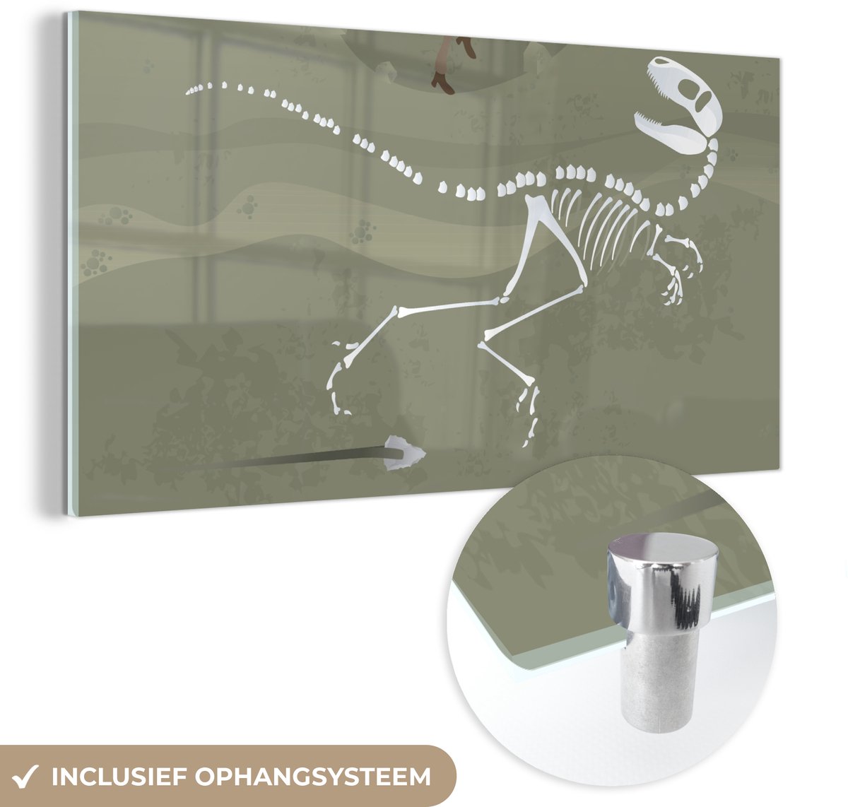 ® Glasschilderij 160x80 cm - Schilderij acrylglas - Dinosaurus - Skelet - Archeologie - Tekening - Kinderen - Jongens - Baby - Kids - Foto op glas - Muurdecoratie woonkamer - Wanddecoratie slaapkamer - Schilderijen