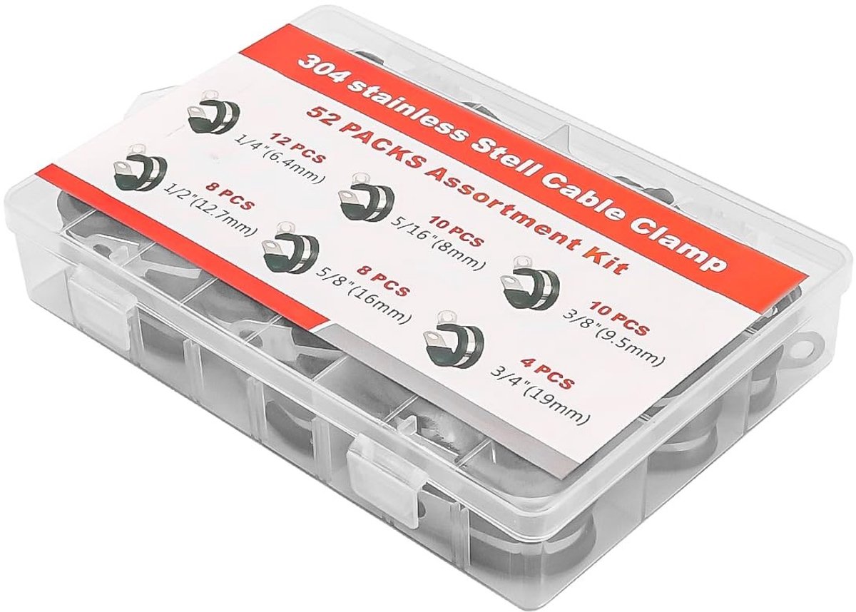 aladdien - Slangklemmen - Roestvrij staal 304 - Duurzaam en betrouwbaar - 52PCS assortiment - Voor slangen en leidingen - Inclusief rubberen inzetst...